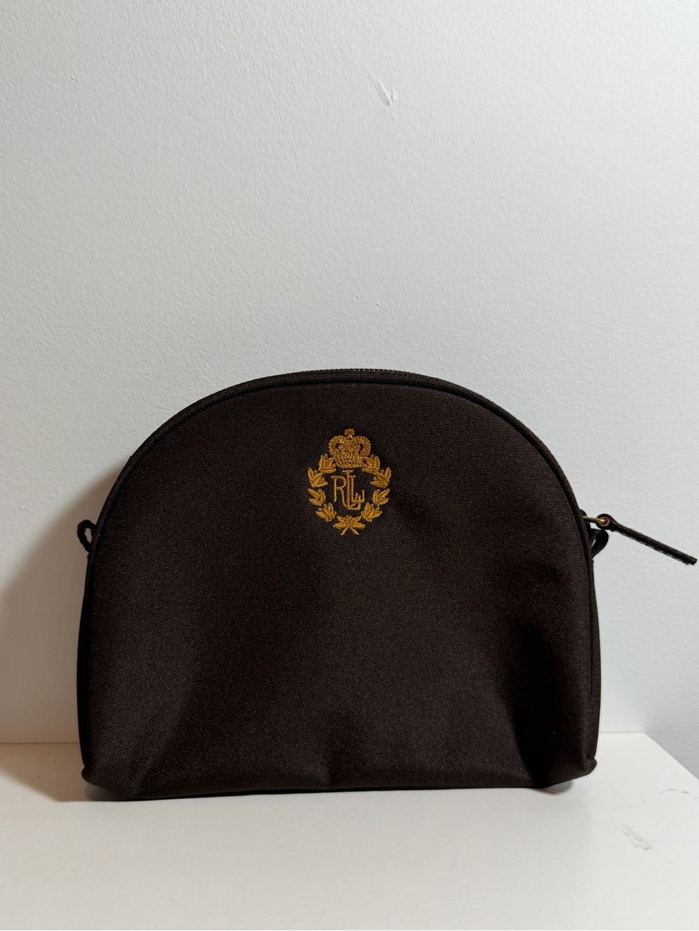 Vintage Ralph Lauren Brown Cosmetic Pouch with Gold Crest
